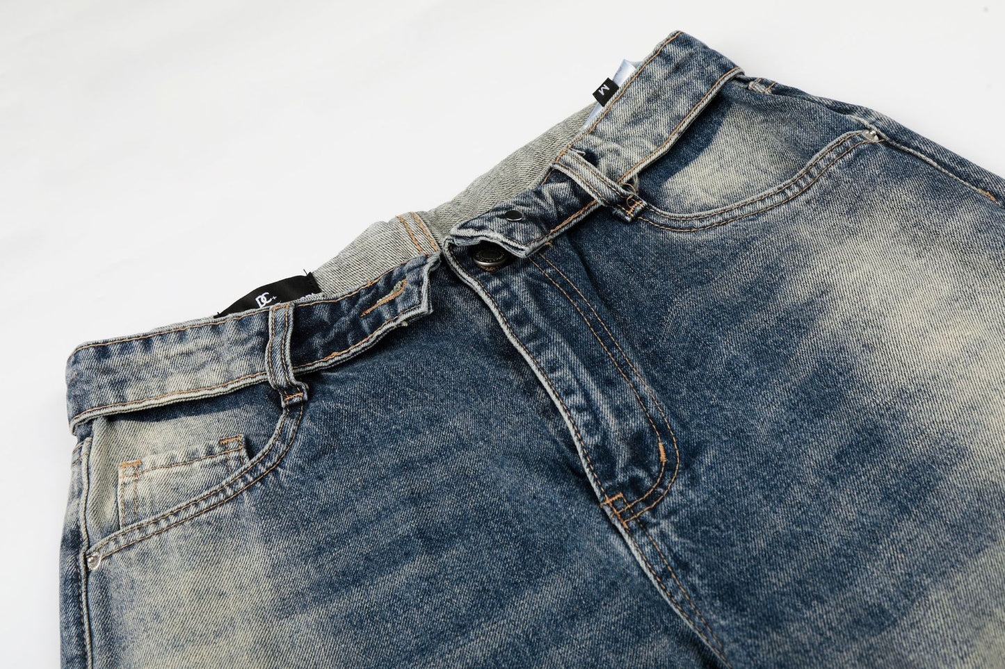 Washed Whiskers Lightning Wide Leg Denim Jeans WN25826