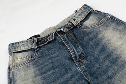 Washed Whiskers Lightning Wide Leg Denim Jeans WN25826