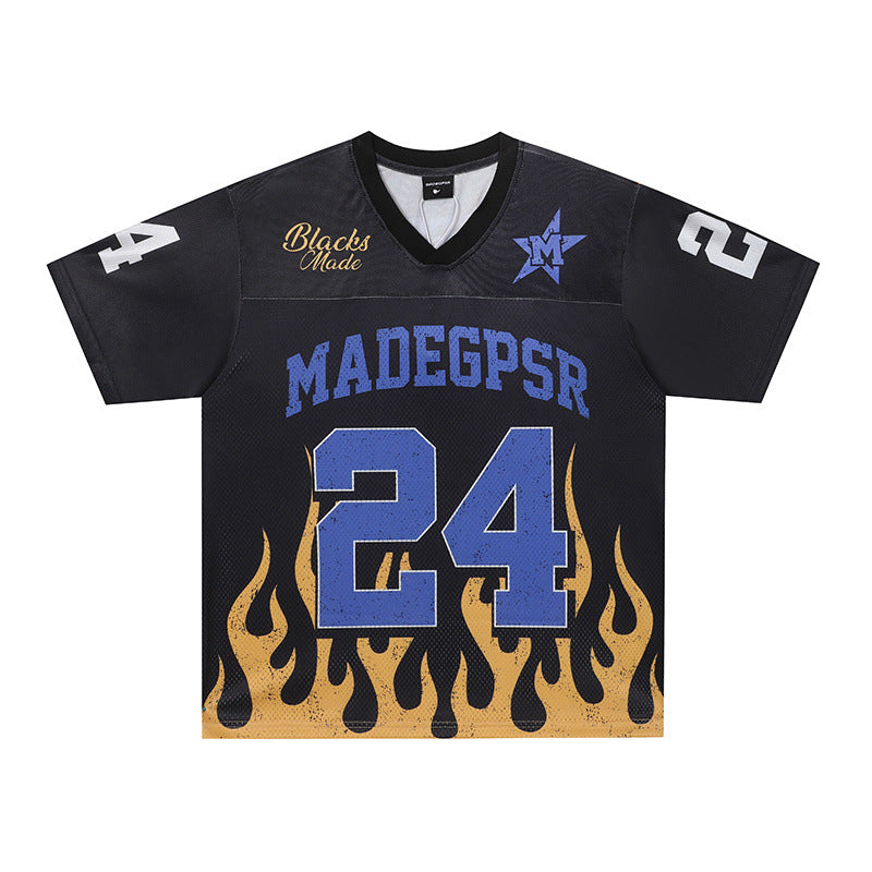 Racing Flame Print V-Neck Short Sleeve T-Shirt WN25605