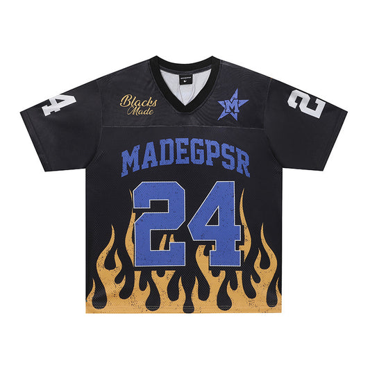 Racing Flame Print V-Neck Short Sleeve T-Shirt WN25605