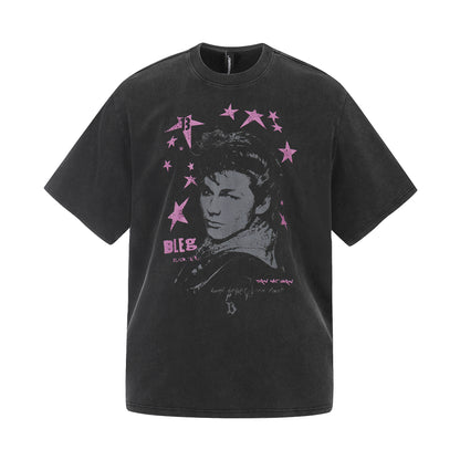 Washed Star Portrait Print Short Sleeve T-Shirt WN25535
