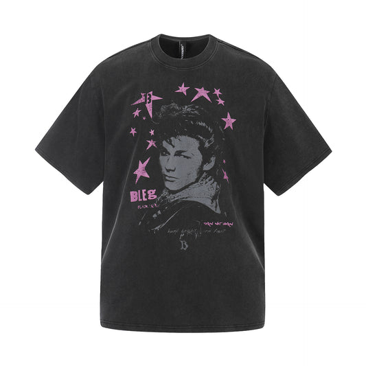 Washed Star Portrait Print Short Sleeve T-Shirt WN25535