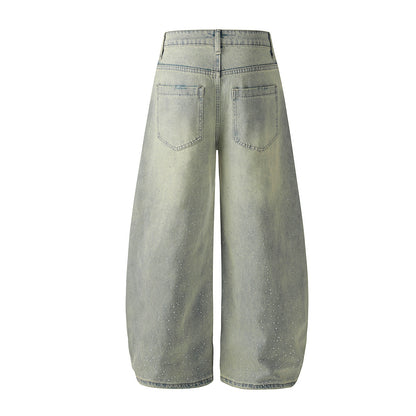 Washed Paint Pocket Wide Leg Denim Jeans WN25792