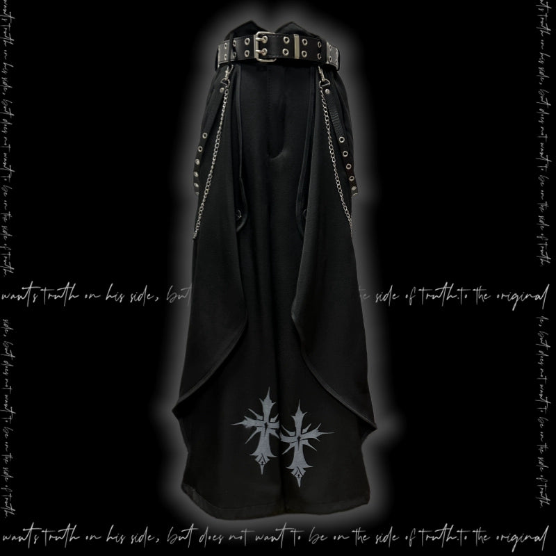 Asymmetric Layered Wide Leg Trousers & Belt & Chain WN20093