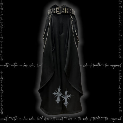 Asymmetric Layered Wide Leg Trousers & Belt & Chain WN20093