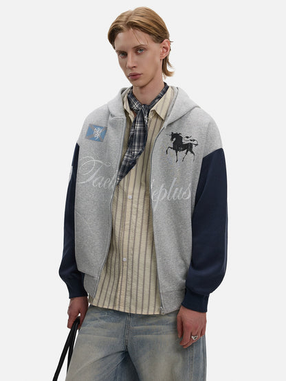 Fake Layered Short Zipper Hoodie WN21435