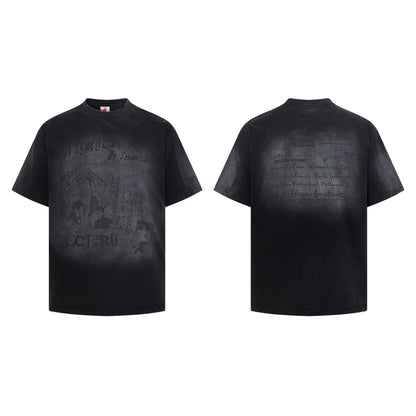 Washed Illustration Letter Print Short Sleeve T-Shirt WN25391