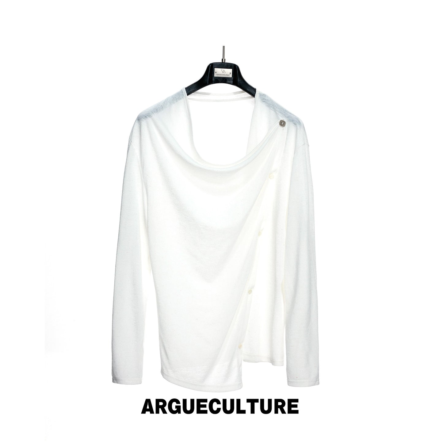 Asymmetric Draped Button Long Sleeve T-Shirt WN27045