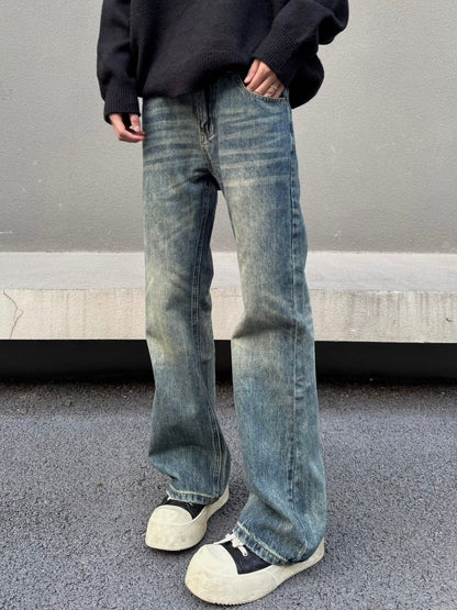 Slub Texture Washed Flare Denim Jeans WN23189