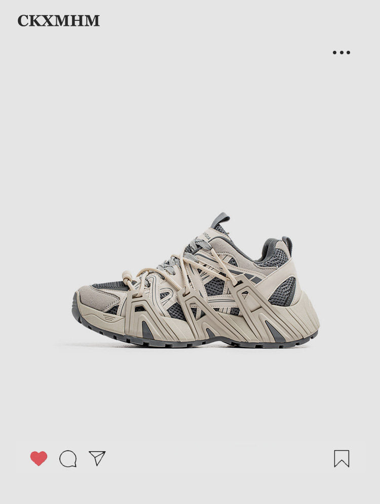 Mesh Panel Structured Chunky Lace-Up Sneakers WN23339