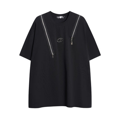 Heavyweight Zipper Metal Logo Oversize Short Sleeve T-Shirt WN27890