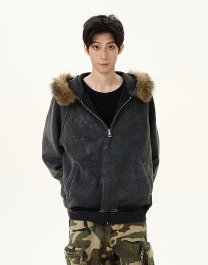 Dake Fur Neck Zipper Hoodie  WN9507