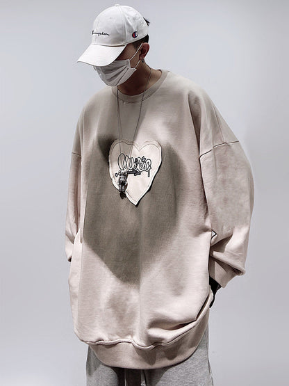 Heart Print Oversize Sweatshirt WN24005