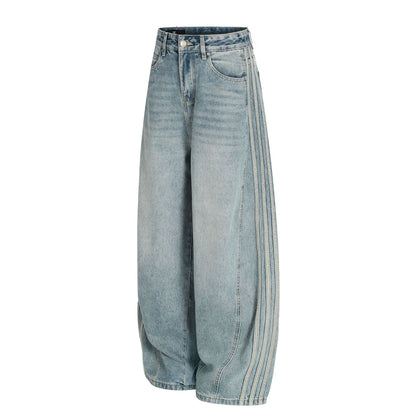Washed Side Stripe Curved Denim Jeans WN26151