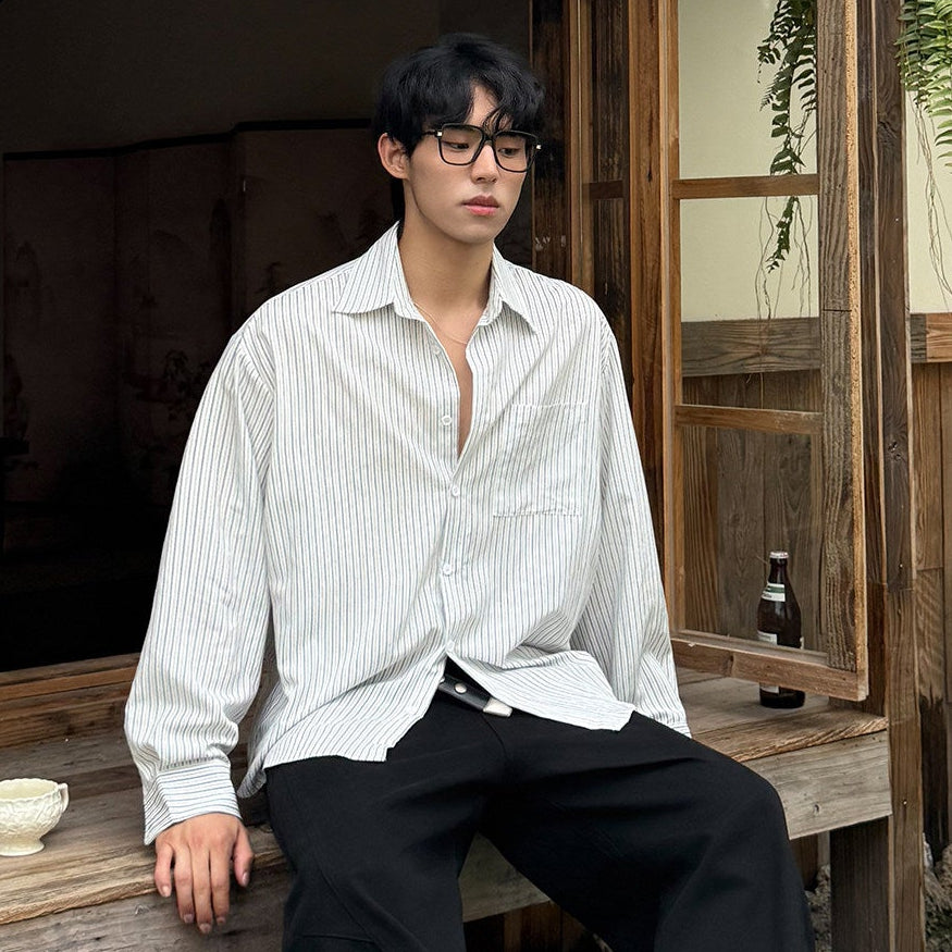 Stripe Pocket Long Sleeve Shirt WN24942
