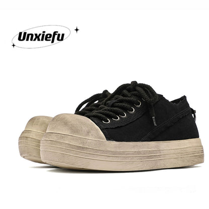 Chunky Sole Dirty Wash Denim Canvas Shoes WN20781