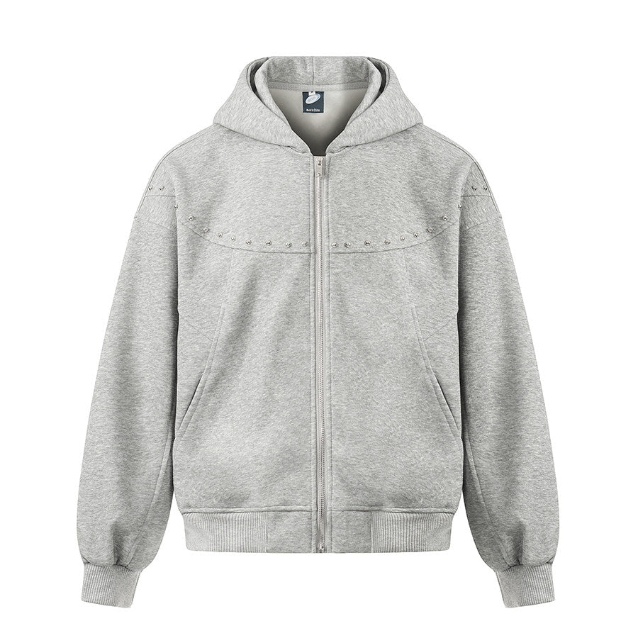 Studs Detail Oversize Zipper Hoodie WN24179