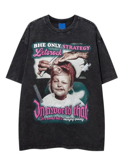 Washed Graphic Print Oversize Short Sleeve T-Shirt WN24408
