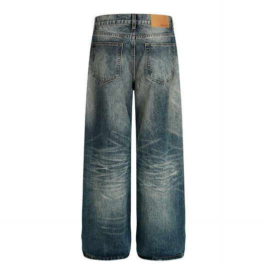 Damage Whisker Wash Straight Denim Jeans WN25951