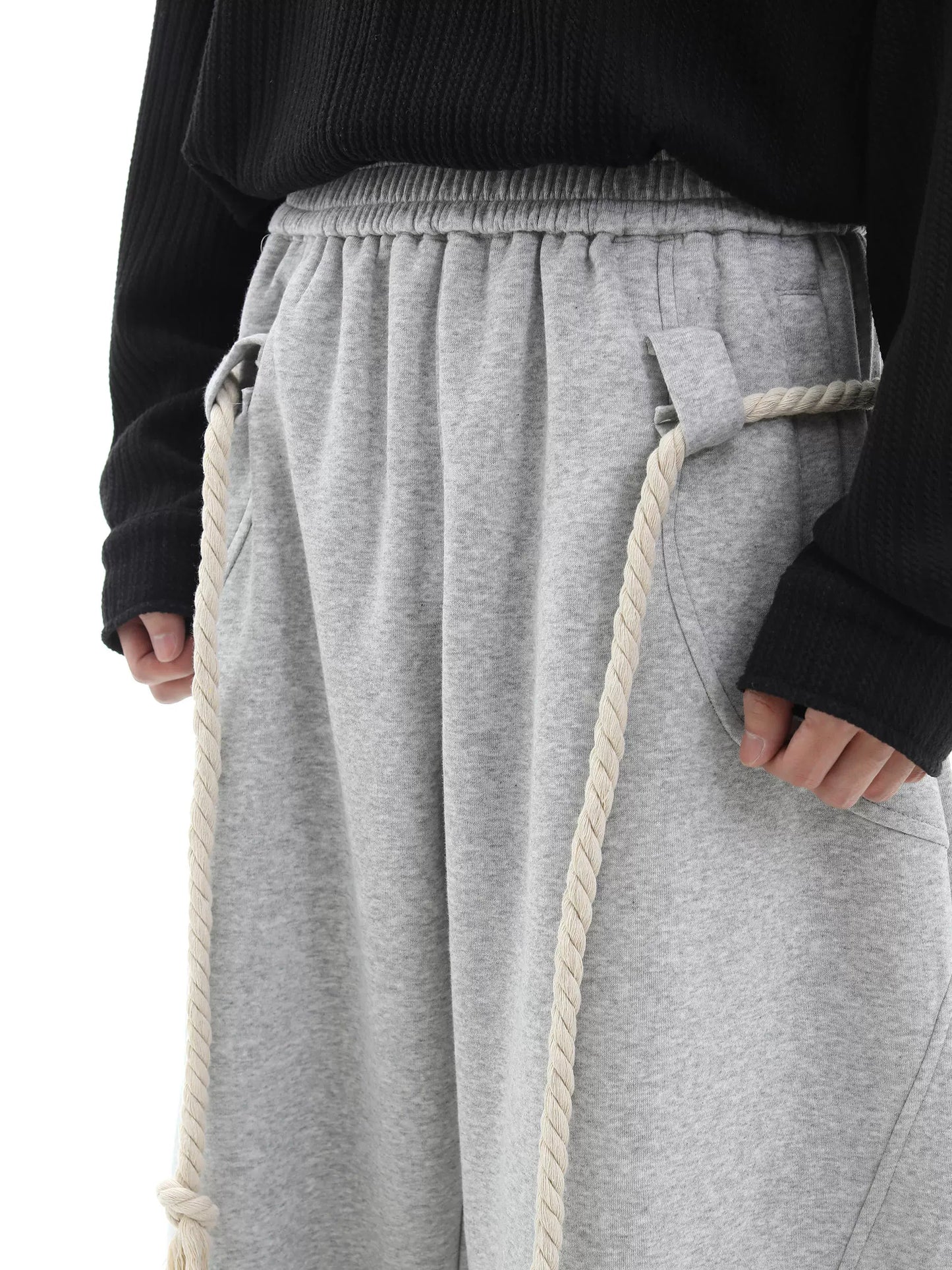 Rope Detail Scimitar-Cut Wide-Leg Sweatpants WN10284