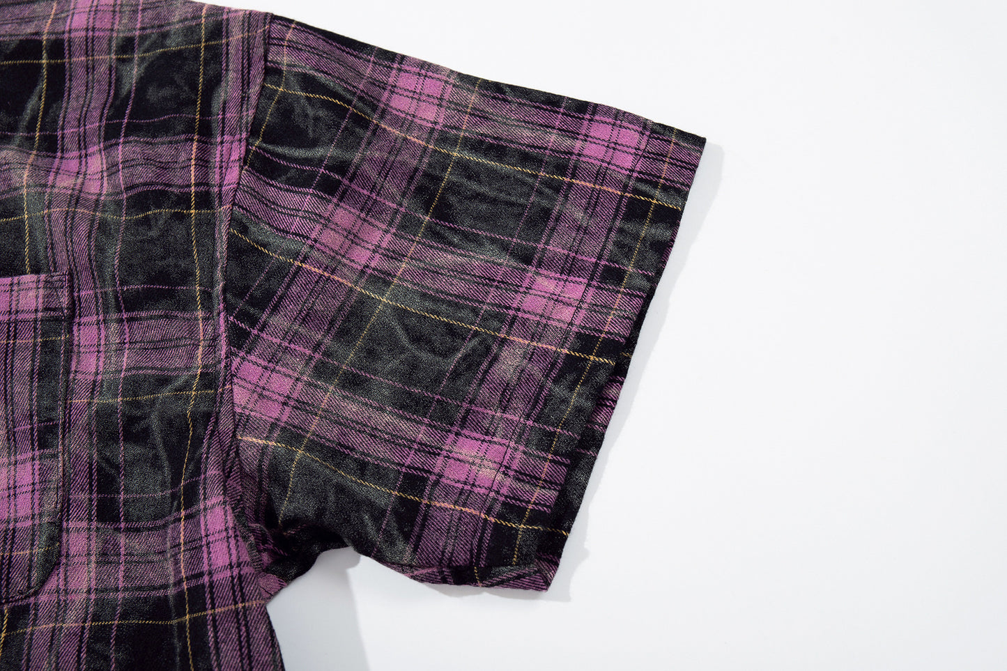 Washed Tie-Dye Plaid Short Sleeve Shirt WN25748