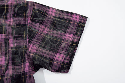 Washed Tie-Dye Plaid Short Sleeve Shirt WN25748