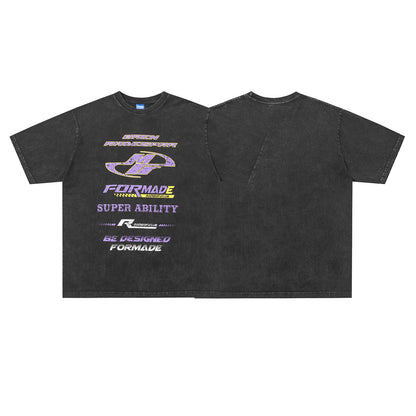 Washed Letter Print Oversize Short Sleeve T-Shirt WN15064