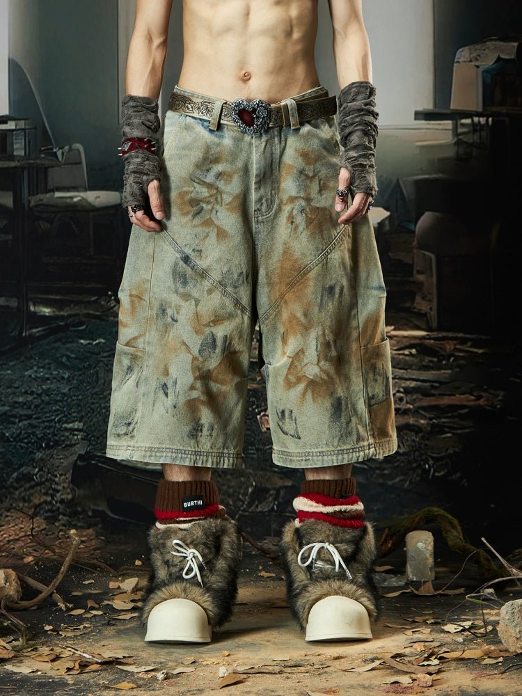 Wash Side Pleats Layered Wide Leg Half Pants WN18473