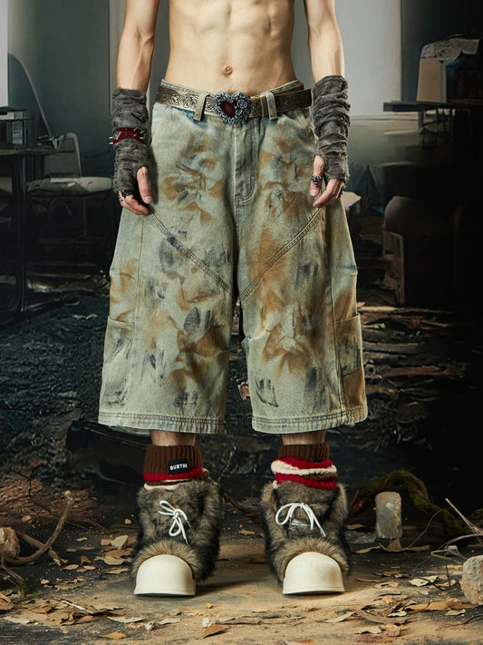 Wash Side Pleats Layered Wide Leg Half Pants WN18473