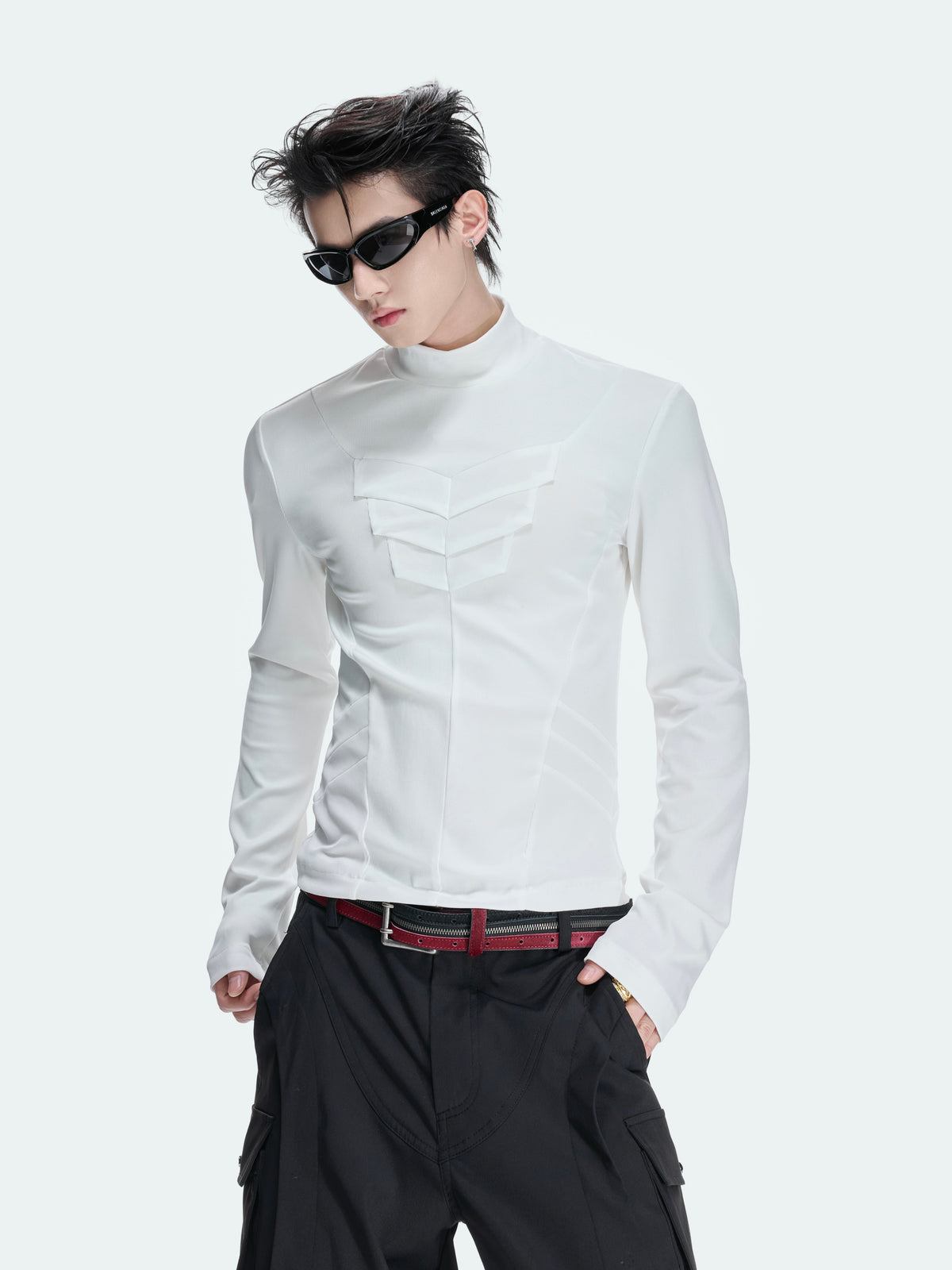 High-Neck Structured Stretch Cropped Long Sleeve T-Shirt WN27039