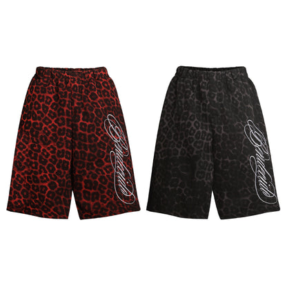 Leopard Graphic Letter Wide Leg Half Pants WN28106