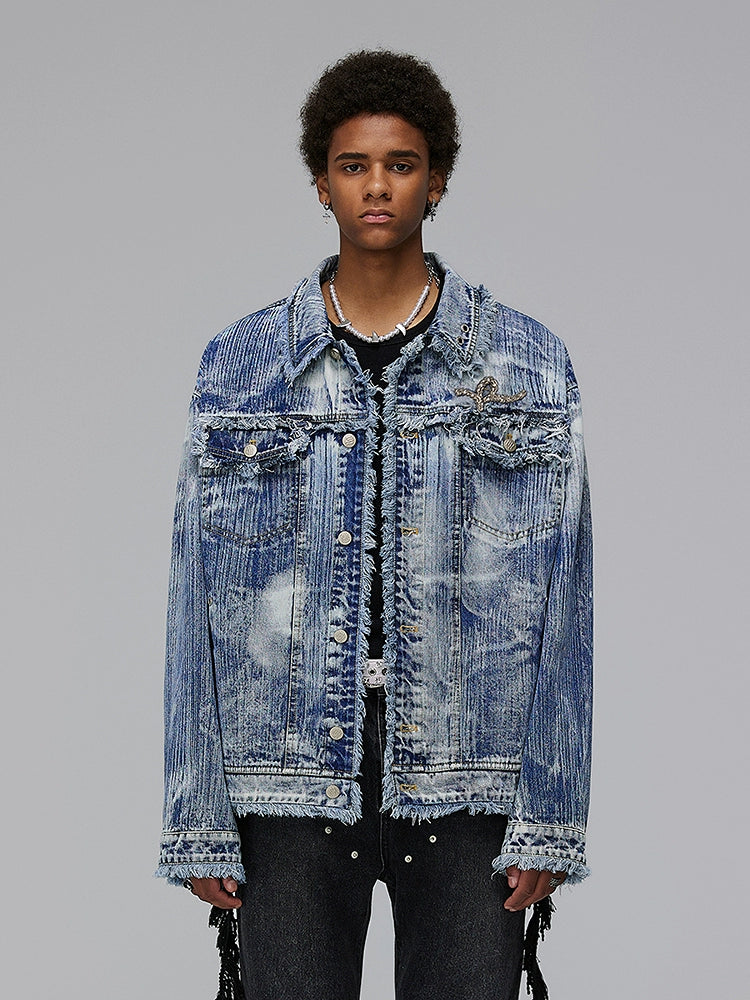 Raw Hem Irregular Texture Denim Jacket WN17887