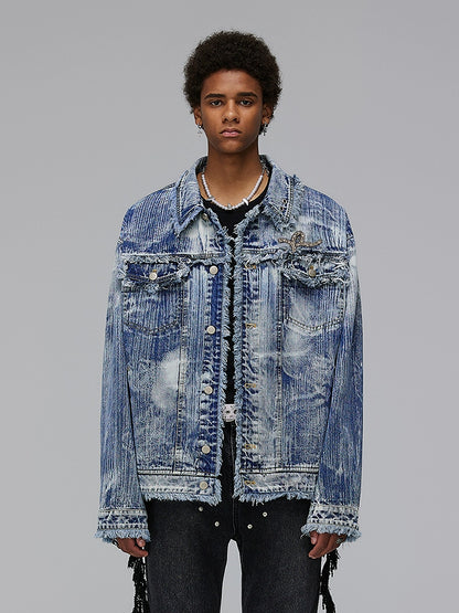 Raw Hem Irregular Texture Denim Jacket WN17887