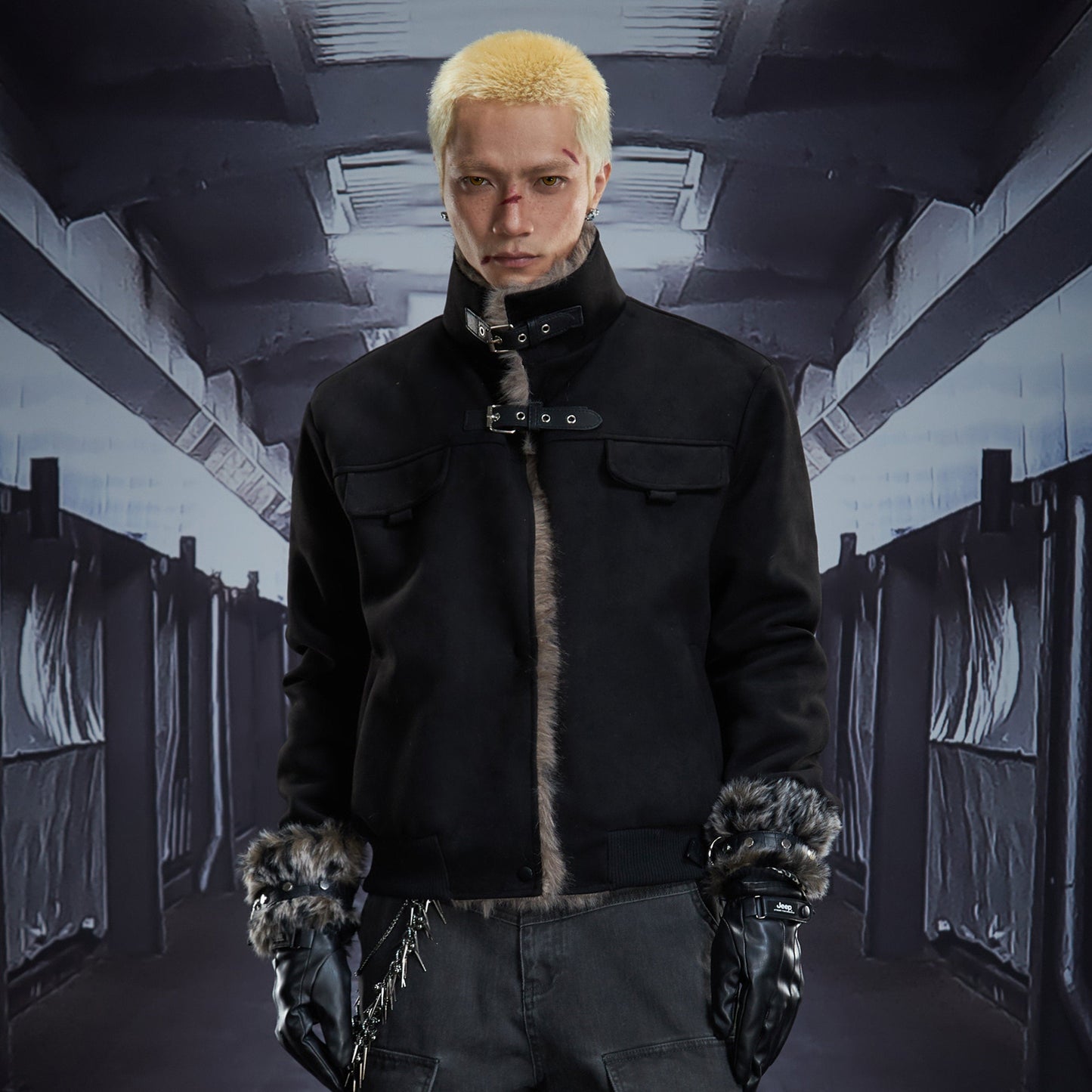 Fur Collar Metal Buckle Snap Button Oversize Puffer Jacket WN22850