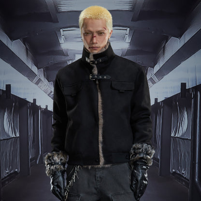 Fur Collar Metal Buckle Snap Button Oversize Puffer Jacket WN22850