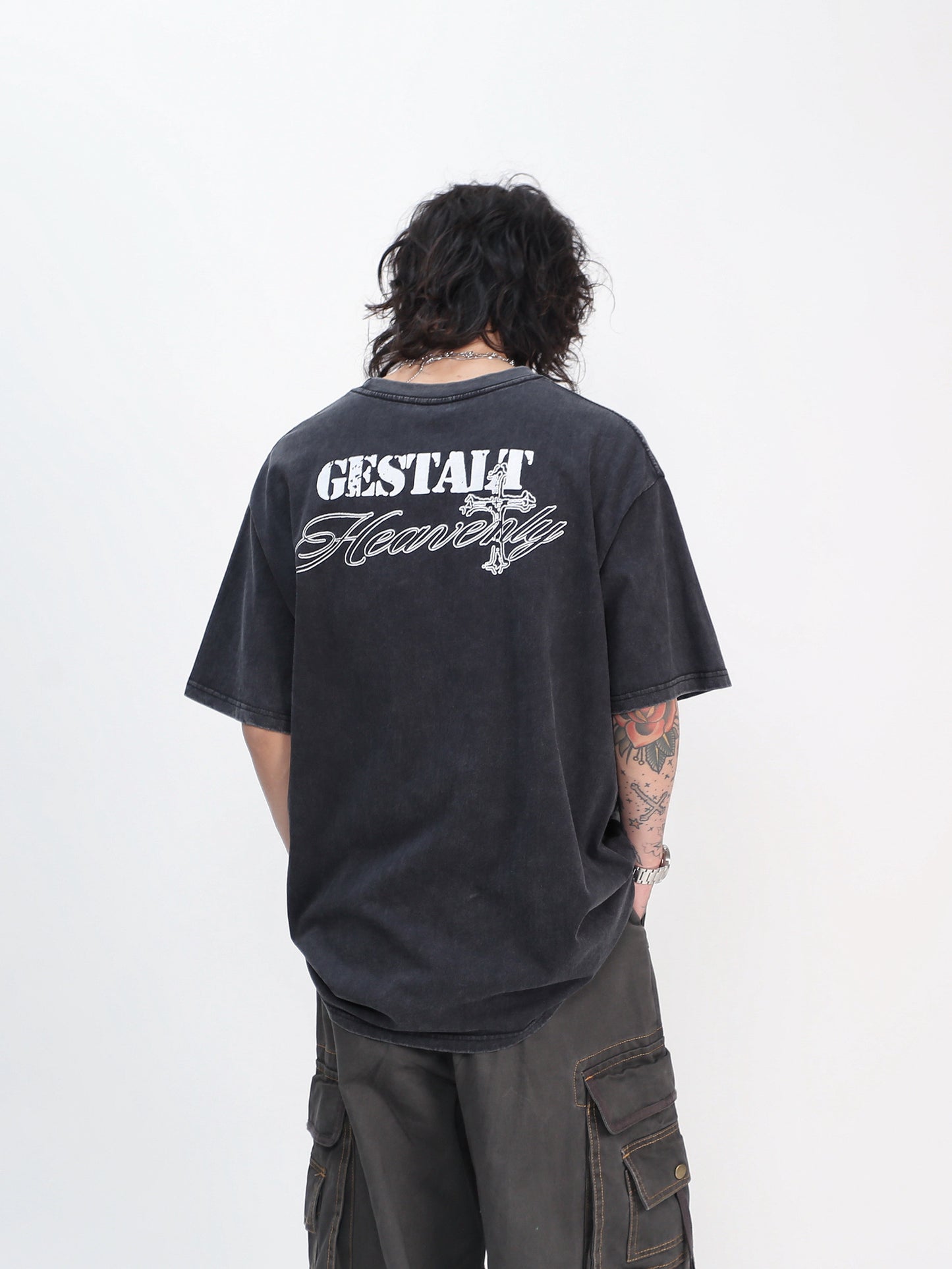 Cross Print Damage Short Sleeve T-Shirt WN24462