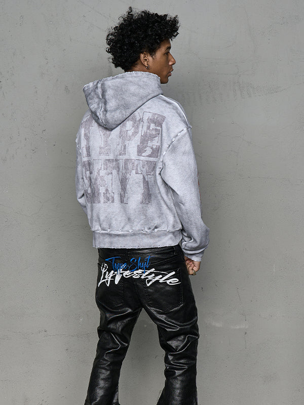 Washed Damage Art Print Zipper Hoodie WN20975