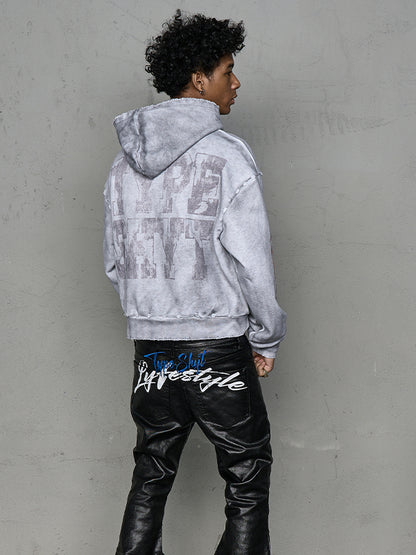 Washed Damage Art Print Zipper Hoodie WN20975