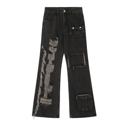 Damage Wide Leg Denim Jeans WN11006