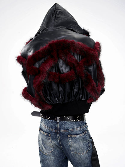 Fake Fur Patchwork Hooded Short Jacket WN21803