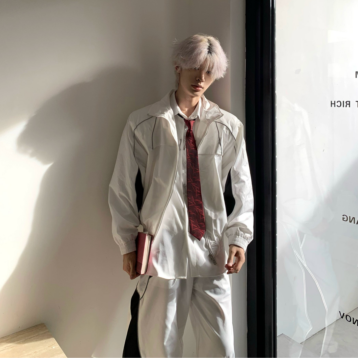 Reflective Patchwork Stand-Collar Jacket & Flare Pants Setup WN19757