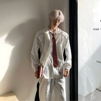 Reflective Patchwork Stand-Collar Jacket & Flare Pants Setup WN19757