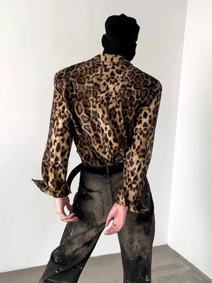 Leopard Print Shoulder Pad Long Sleeve Shirt WN9202