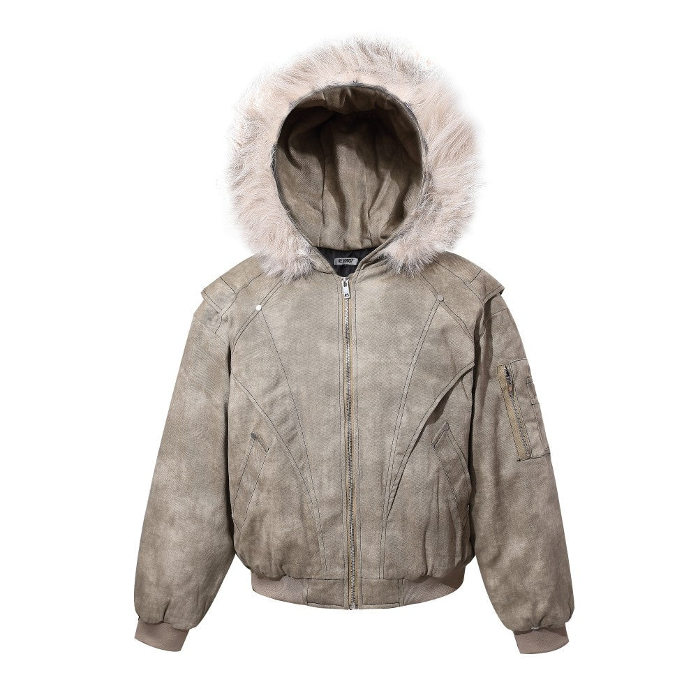 Fake Fur Collar Hooded Denim Jacket WN28101