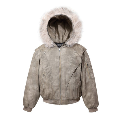 Fake Fur Collar Hooded Denim Jacket WN28101