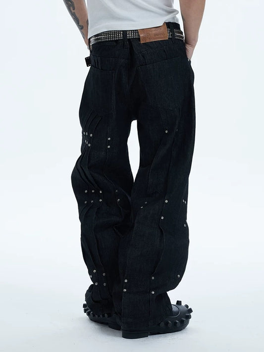 Heavyweight Studs Wide Leg Denim Jeans WN25687