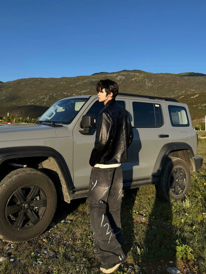 Hand-Paint Graffiti Metal Button Flare Denim Jeans WN20762