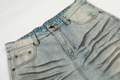 Washed Whisker Straight Denim Jeans WN25909