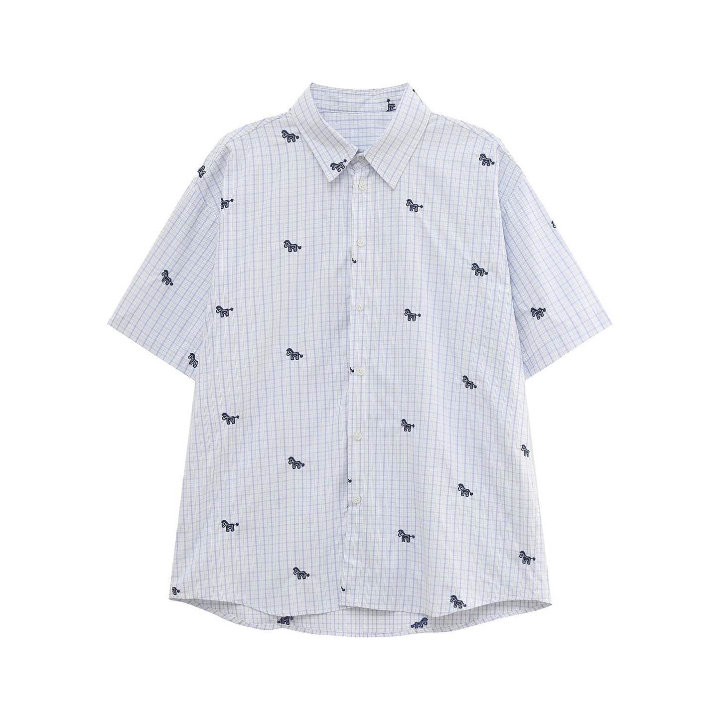 Check Animal Embroidery Short Sleeve Shirt WN25015