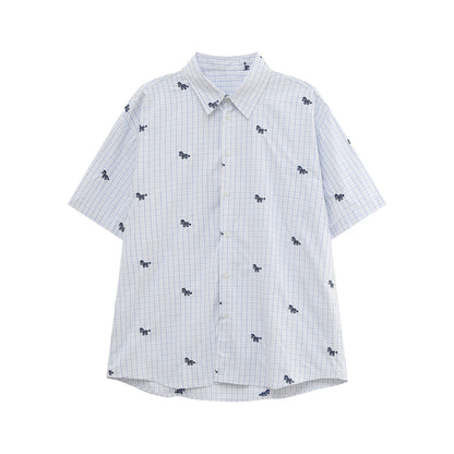 Check Animal Embroidery Short Sleeve Shirt WN25015